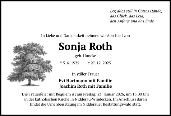 Traueranzeige von Sonja Roth von OFHA