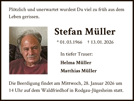 Traueranzeige von Stefan Müller von OFOP