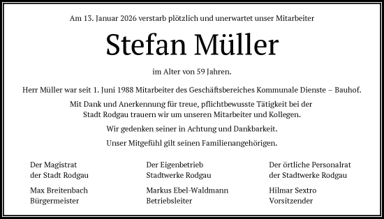 Traueranzeige von Stefan Müller von OFOP