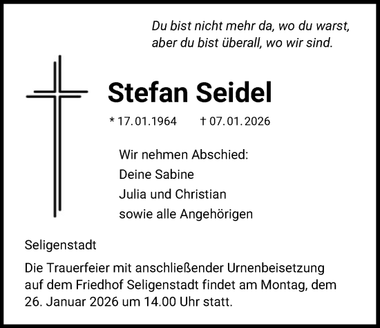 Traueranzeige von Stefan Seidel von OF0L
