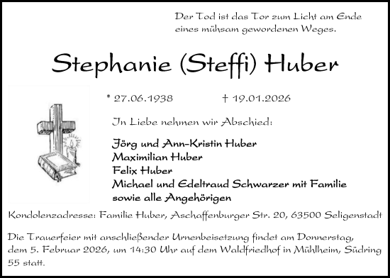 Traueranzeige von Stephanie Huber von OFOP
