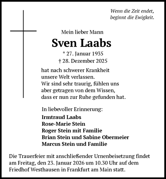 Traueranzeige von Sven Laabs von FNP