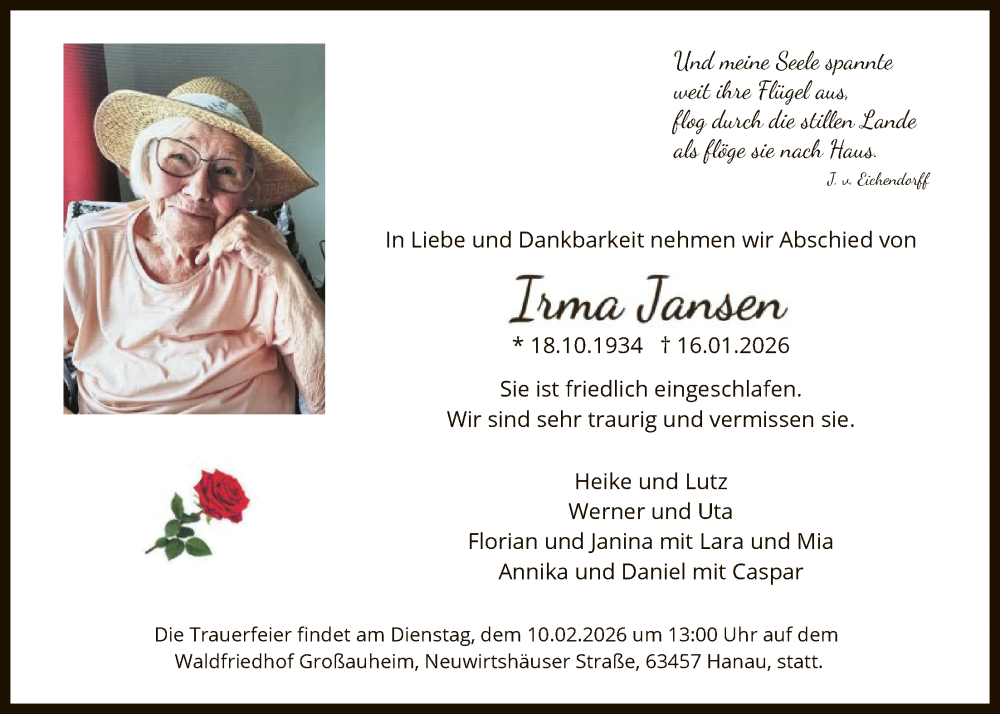  Traueranzeige für Tama Jansen vom 31.01.2026 aus OFHA