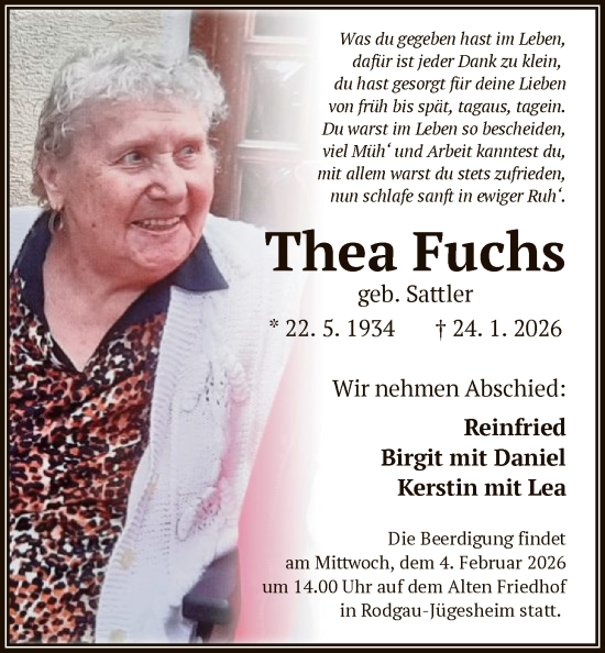 Traueranzeige von Thea Fuchs von OF0L