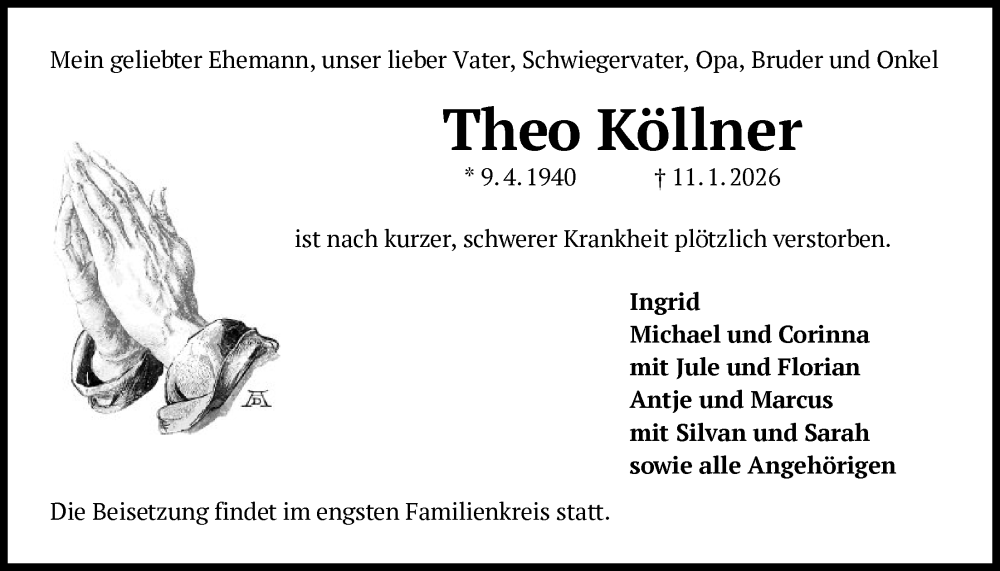  Traueranzeige für Theo Köllner vom 17.01.2026 aus FNP