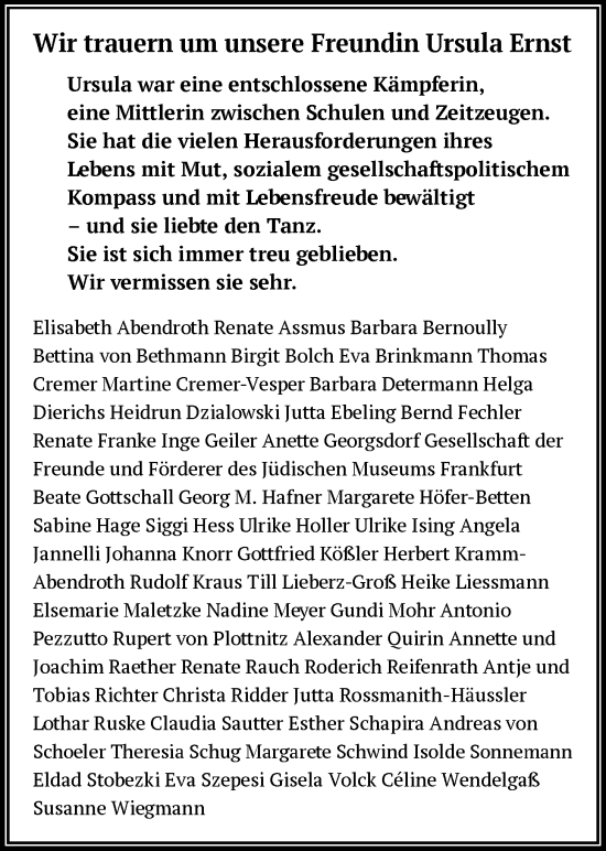 Traueranzeige von Ursula Ernst von FNP