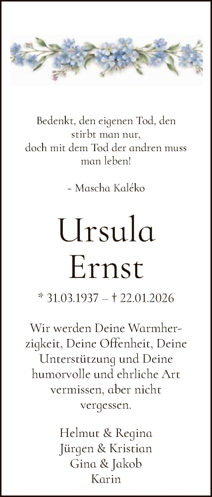 Traueranzeige von Ursula Ernst von FNP