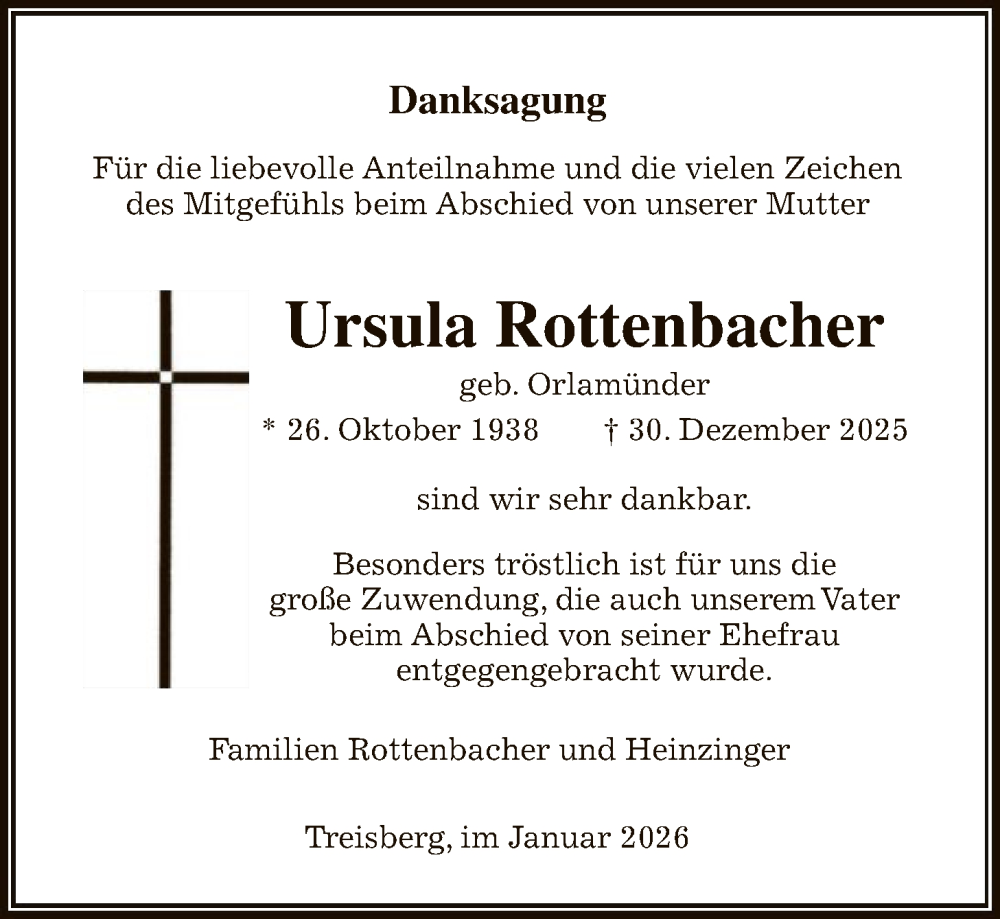  Traueranzeige für Ursula Rottenbacher vom 31.01.2026 aus FNP