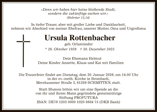 Traueranzeige von Ursula Rottenbacher von FNP