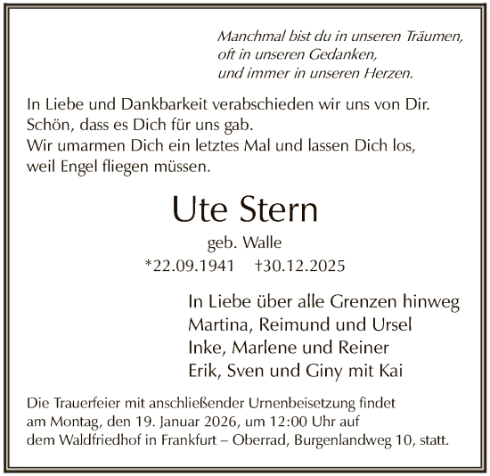 Traueranzeige von Ute Stern von OFOP