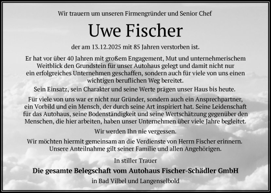 Traueranzeige von Uwe Fischer von OFHA