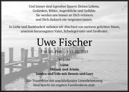 Traueranzeige von Uwe Fischer von OFHA