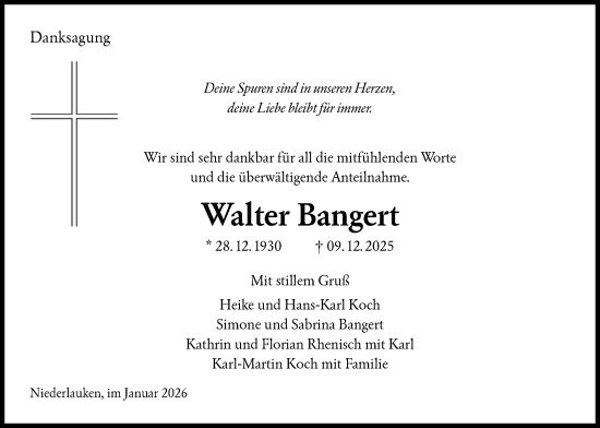 Traueranzeige von Walter Bangert von FNP