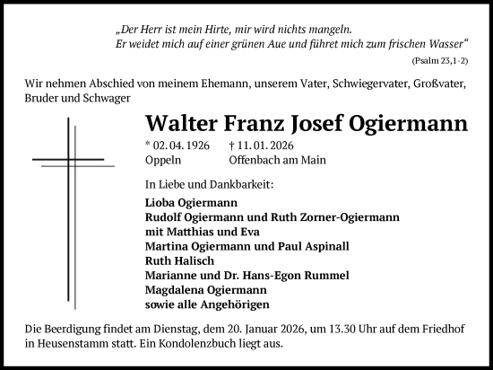 Traueranzeige von Walter Franz Josef Ogiermann von OF0T