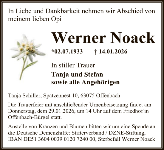Traueranzeige von Werner Noack von OFOP