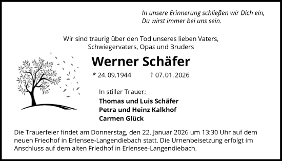 Traueranzeige von Werner Schäfer von OFHA