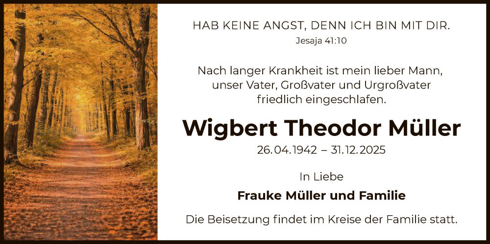  Traueranzeige für Wigbert Theodor Müller vom 10.01.2026 aus FNP
