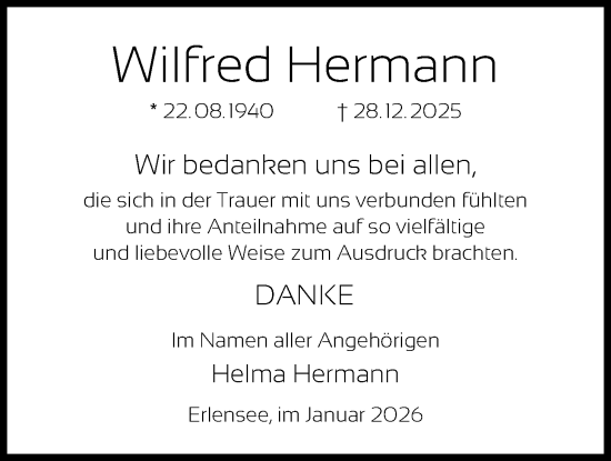 Traueranzeige von Wilfred Hermann von OFHA