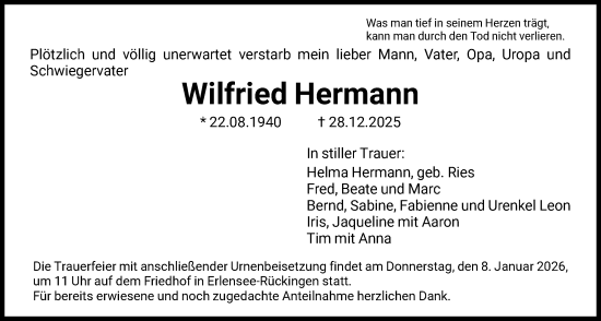 Traueranzeige von Wilfried Hermann von OFHA