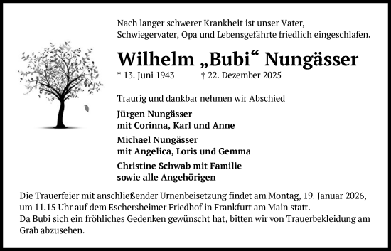 Traueranzeige von Wilhelm Nungässer von FNP
