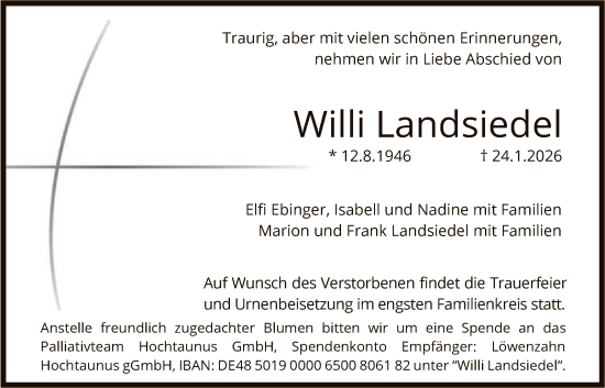 Traueranzeige von Willi Landsiedel von FNP