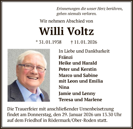 Traueranzeige von Willi Voltz von OF0L