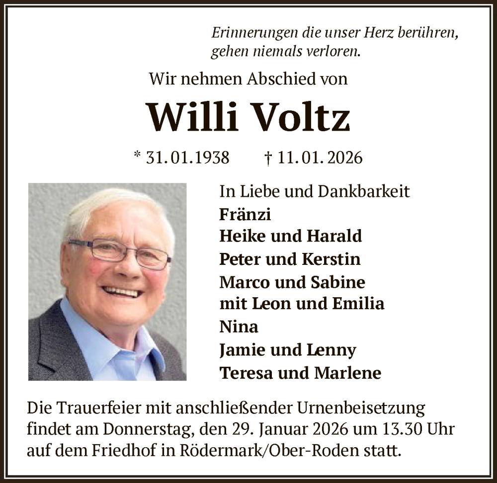  Traueranzeige für Willi Voltz vom 17.01.2026 aus OF0L