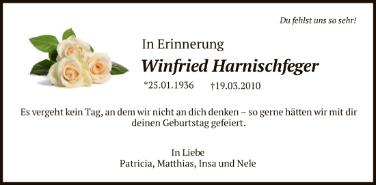 Traueranzeige von Winfried Harnischfeger von OFHA