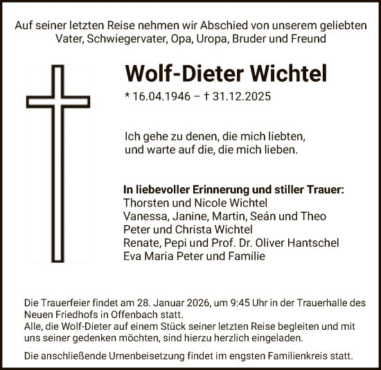 Traueranzeige von Wolf-Dieter Wichtel von OFOP