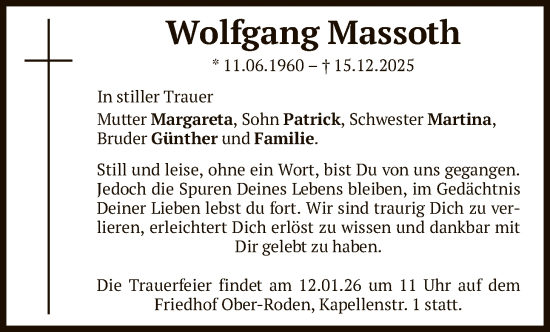 Traueranzeige von Wolfgang Massoth von OFOP