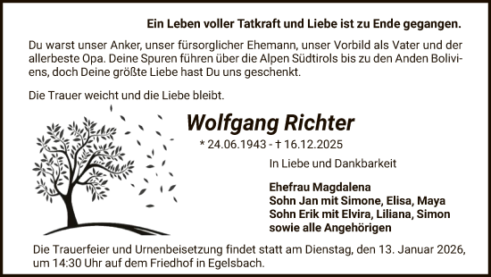 Traueranzeige von Wolfgang Richter von OF0W