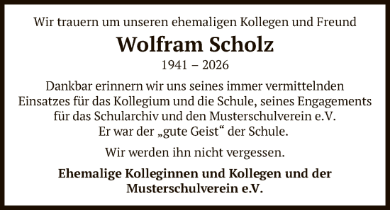 Traueranzeige von Wolfram Scholz von FNP