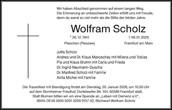 Traueranzeige von Wolfram Scholz von FNP