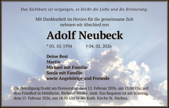 Traueranzeige von Adolf Neubeck von OFOP