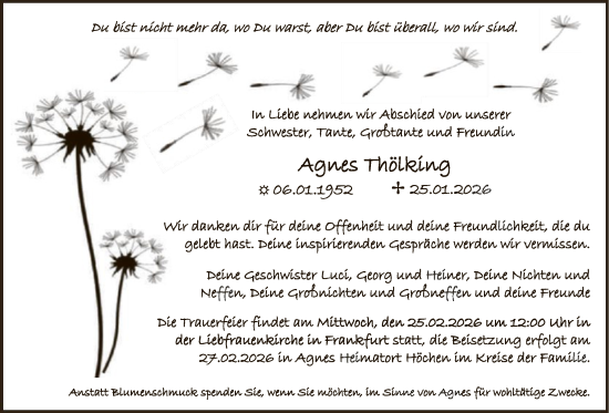 Traueranzeige von Agnes Thölking von FNP