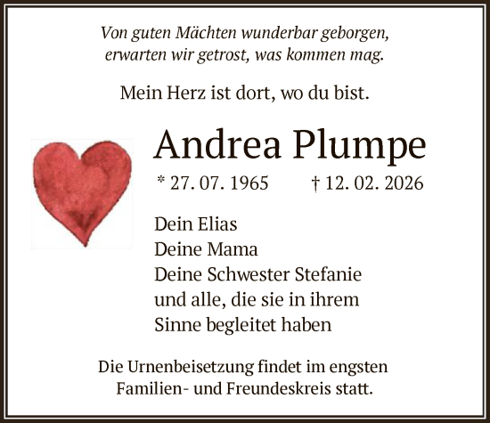 Traueranzeige von Andrea Plumpe von FNP