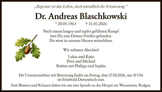 Traueranzeige von Andreas Blaschkowski von OFOP