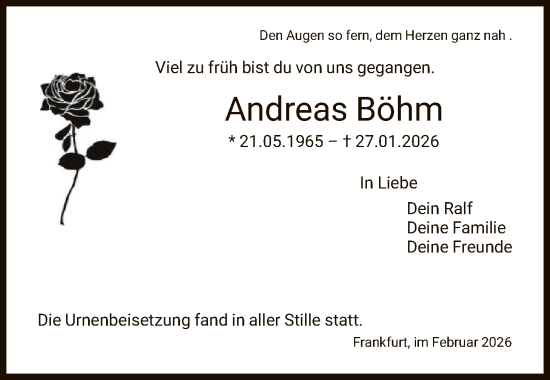 Traueranzeige von Andreas Böhm von FNP