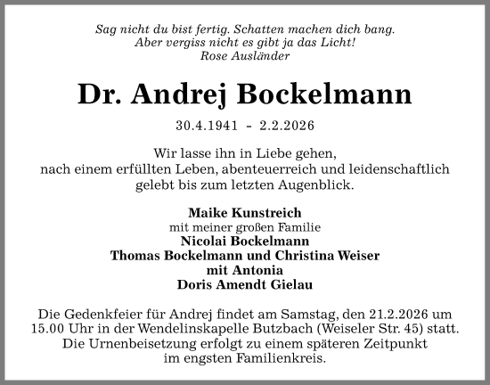 Traueranzeige von Andrej Bockelmann von FNP