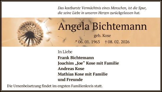 Traueranzeige von Angela Bichtemann von OF0L