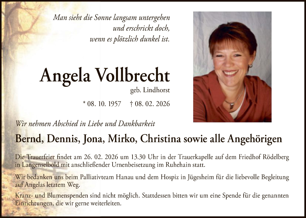  Traueranzeige für Angela Vollbrecht vom 21.02.2026 aus OFHA