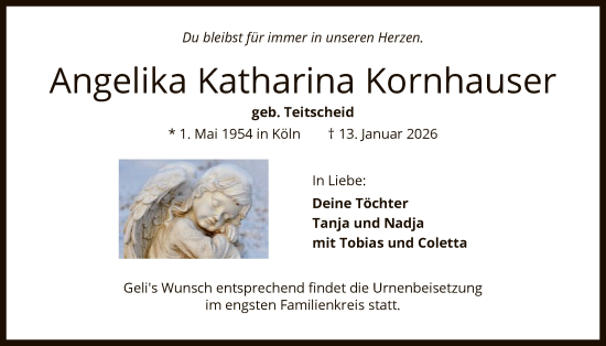 Traueranzeige von Angelika Katharina Kornhauser von OF0L