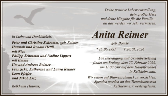 Traueranzeige von Anita Reimer von FNP