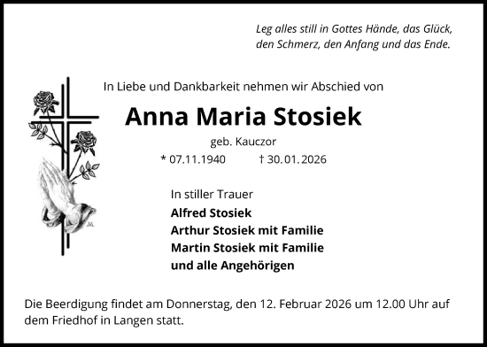 Traueranzeige von Anna Maria Stosiek von OF0W