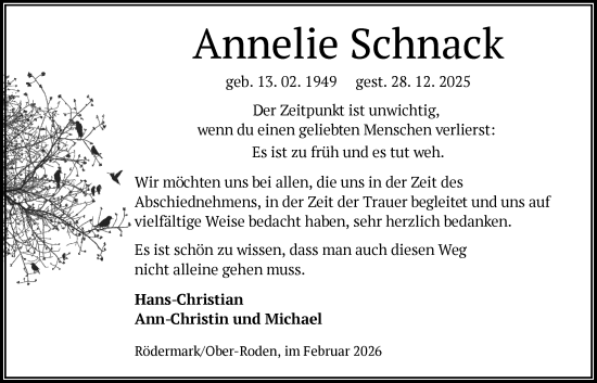 Traueranzeige von Annelie Schnack von OFOP
