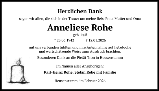 Traueranzeige von Anneliese Rohe von OF0T