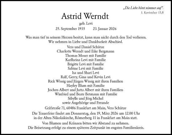 Traueranzeige von Astrid Werndt von FNP