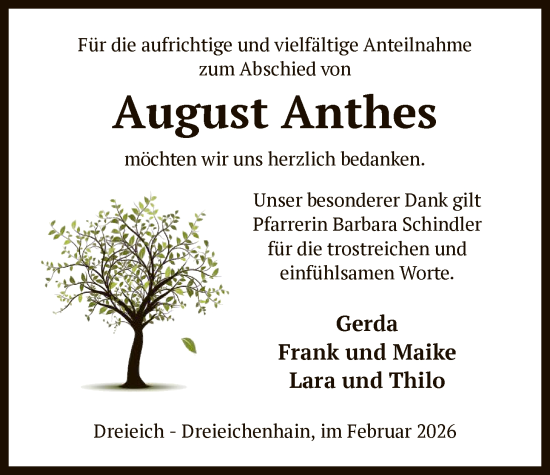 Traueranzeige von August Anthes von OFOP
