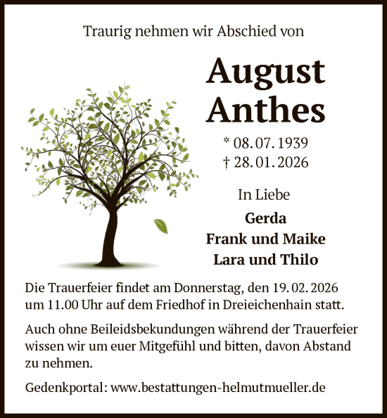 Traueranzeige von August Anthes von OFOP