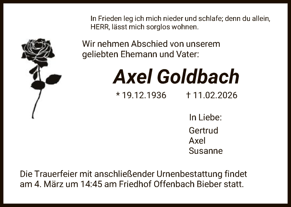  Traueranzeige für Axel Goldbach vom 28.02.2026 aus OFOP